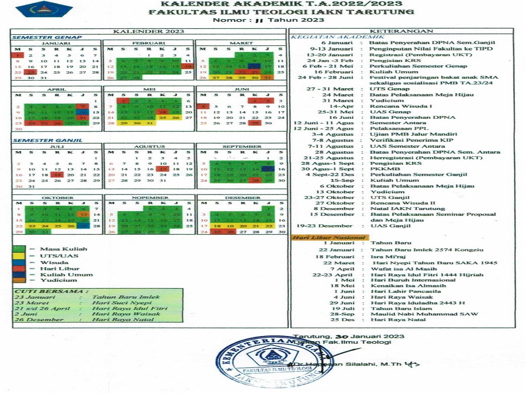 Kalender Akademik Fakultas Ilmu Teologi